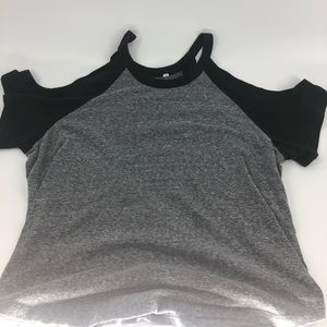 gray and black cold shoulder top size m